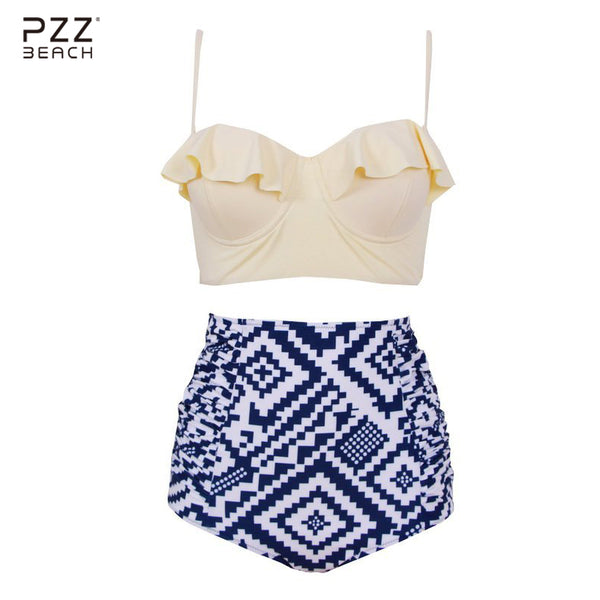 2017 New Bikinis Women Swimsuit High Waist Push Up Biknis Set Ruffled Plus Size Swimwear Vintage Female Bathing Suits Beach wear