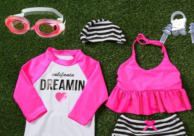 4pcs Bikni baby Swimwear Striped Swimming Suit for Kids Toddler Girl Bathing Suits biquini infantil Clothing Beach Clothes 6M