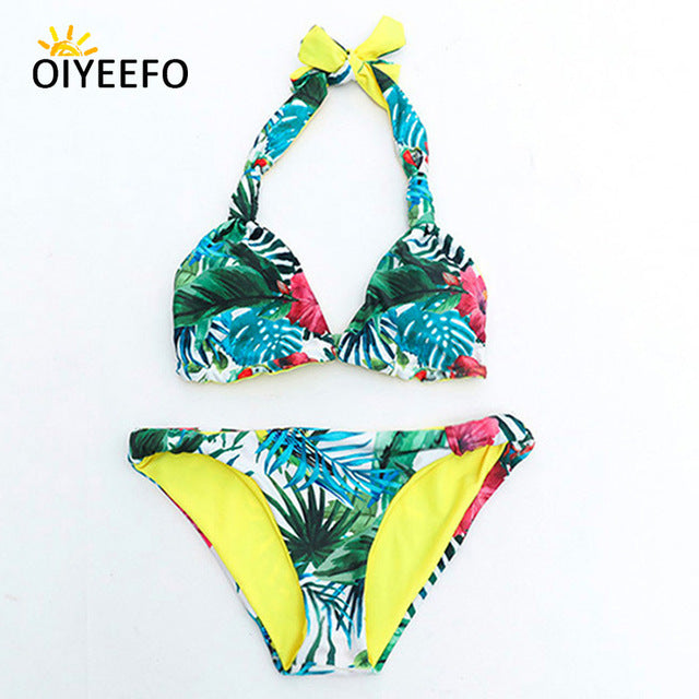 Oiyeefo Hot Sexy Bandeau Bikni Brazilian Bandage Swimsuit Women Floral Swimwear Female 2018 Bathing Suits Beach Wear Plavky Damy