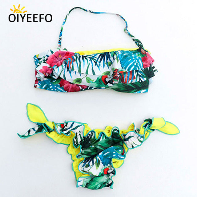 Oiyeefo Hot Sexy Bandeau Bikni Brazilian Bandage Swimsuit Women Floral Swimwear Female 2018 Bathing Suits Beach Wear Plavky Damy