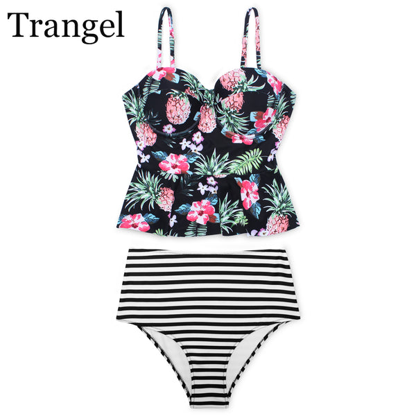 Trangel sexy floral pineapple print bikini set high waist swimsuit women bandeau swimwear push up bikni stripe bodysuit LD577
